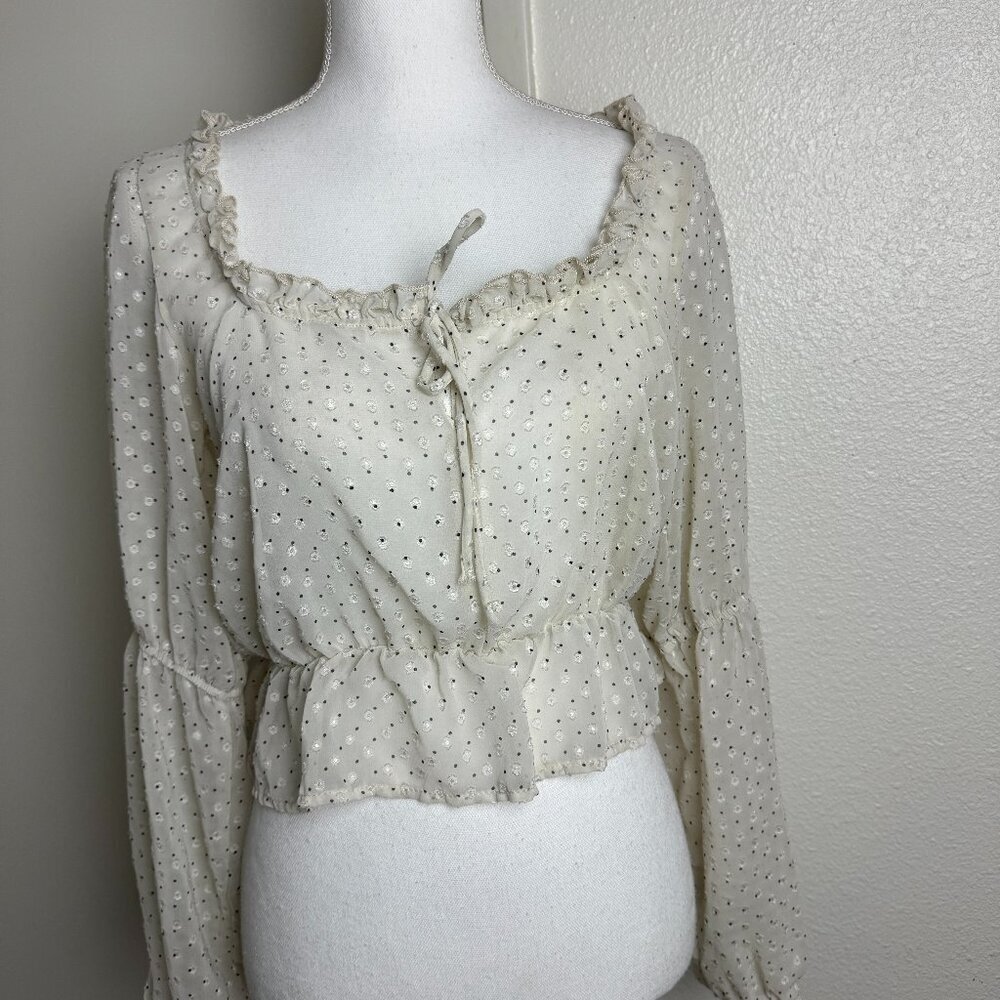 Vintage ACOA Made in USA Crop Ivory Blouse Long Sleeves Size M